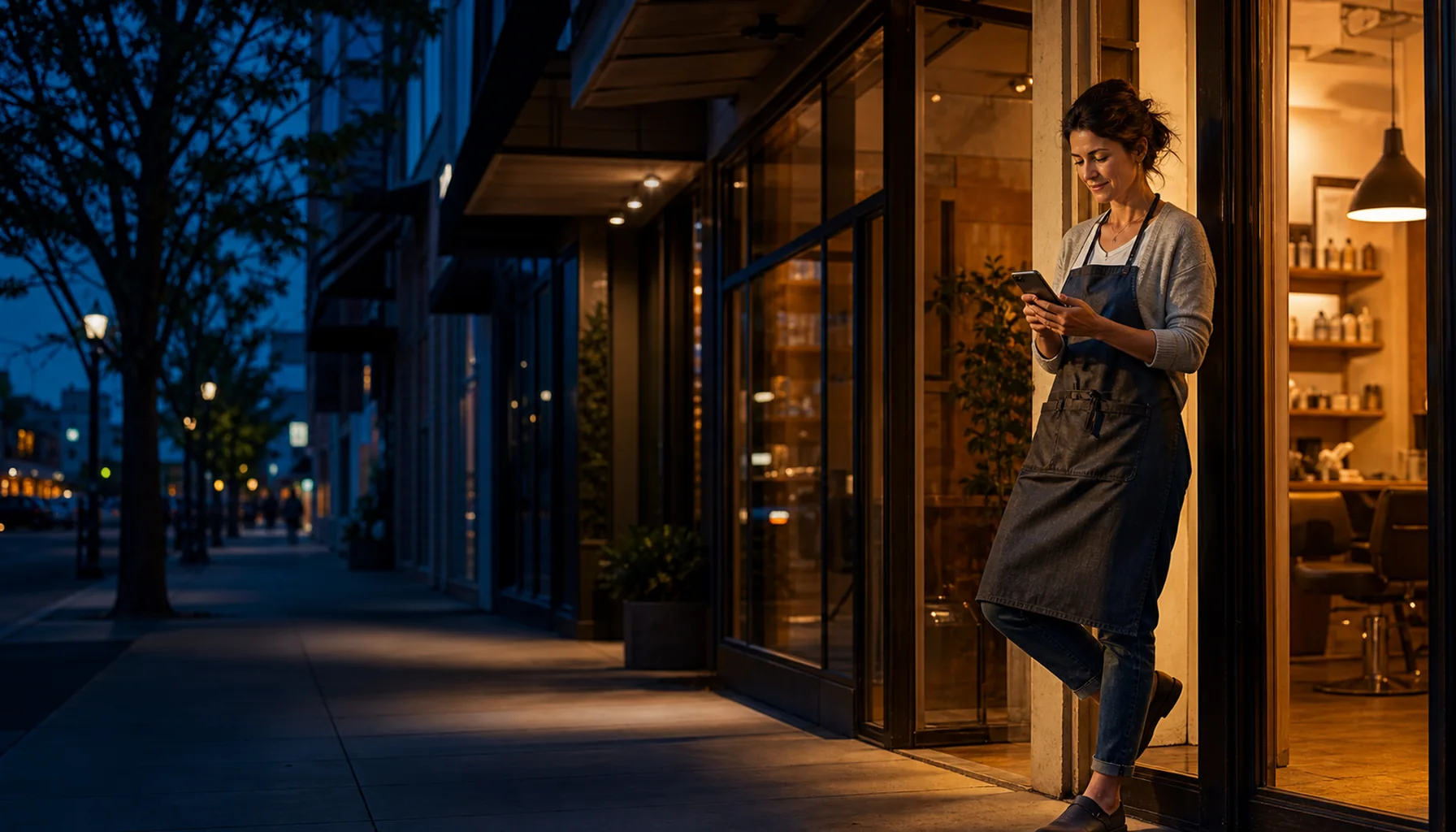 A small-business owner checking customer activity after hours